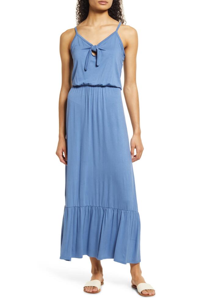 Loveappella Tie Front Maxi Sundress in Denim Cover