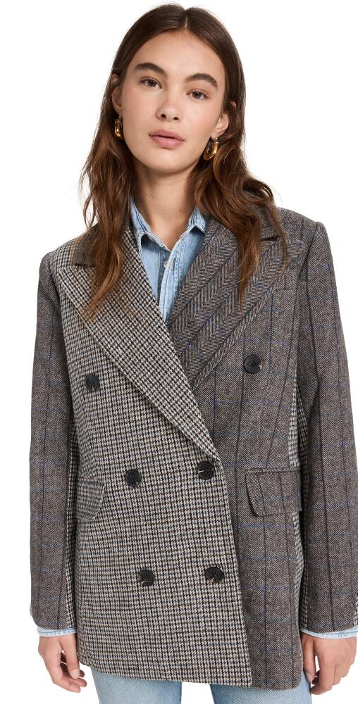 Avec Les Filles Mixed Plaid Double Breasted Blazer Espresso Cover