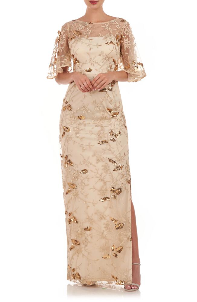 JS Collections Daphne Embroidered Sequin Column Gown in Gold Cover