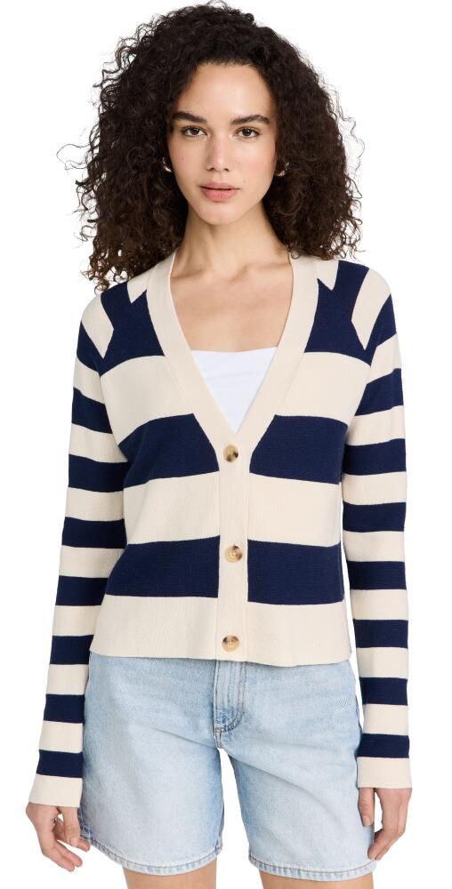 ATM Anthony Thomas Melillo Cotton Blend Mixed Stripe Cardigan Chalk/Ink Cover