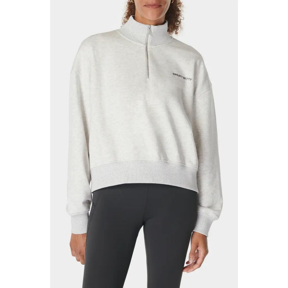 Sweaty Betty Revive Cotton Blend Half Zip Sweatshirt in Ice Grey Marl Cover