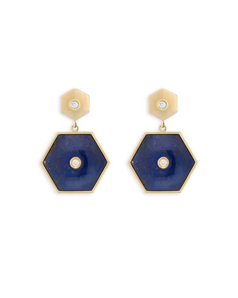 Miseno Jewelry 18K Yellow Gold Baia Lapis Lazuli & Diamond Hexagon Drop Earrings Cover