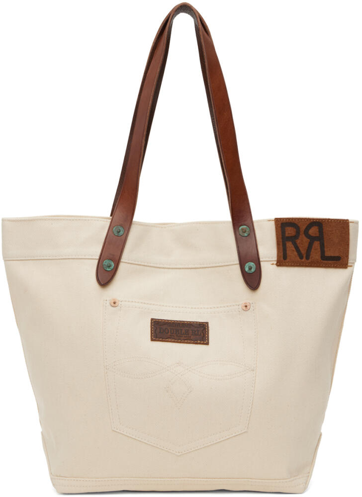 RRL Off-White Leather Trim Twill Tote Cover