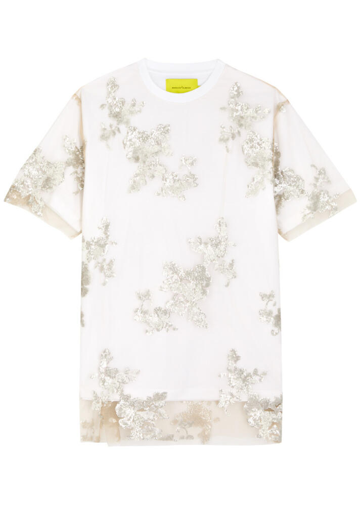 Marques' Almeida Floral Sequin-embellished Tulle and Cotton T-shirt - White Cover