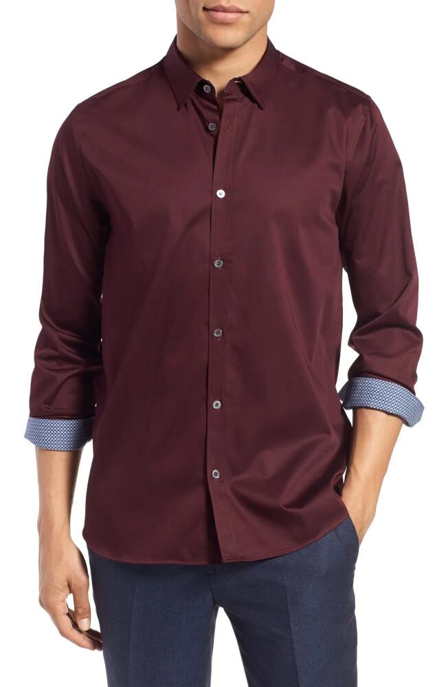 Ted Baker London Plancuf Extra Slim Fit Stretch Sport Shirt in Dark Red Cover