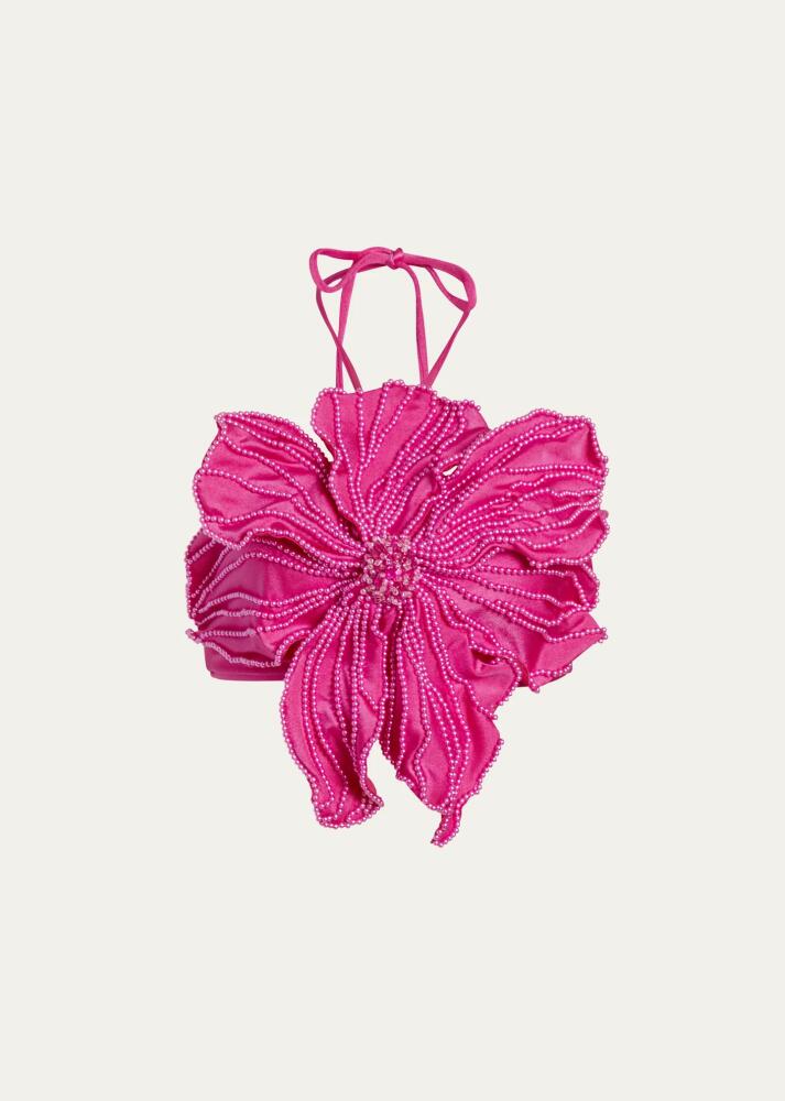 PatBO Hand-Beaded Flower Bikini Top Cover