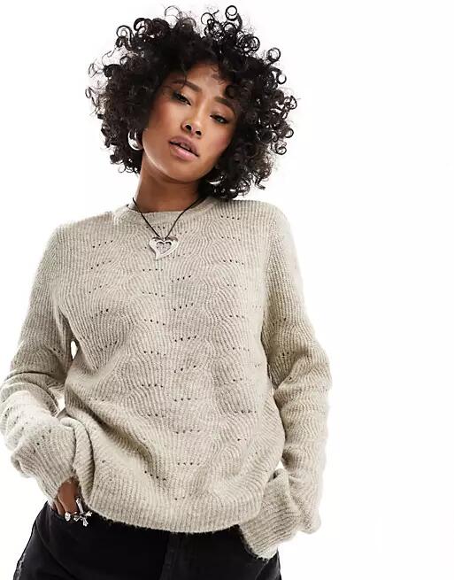 Only pointelle detail sweater in taupe-Neutral Cover