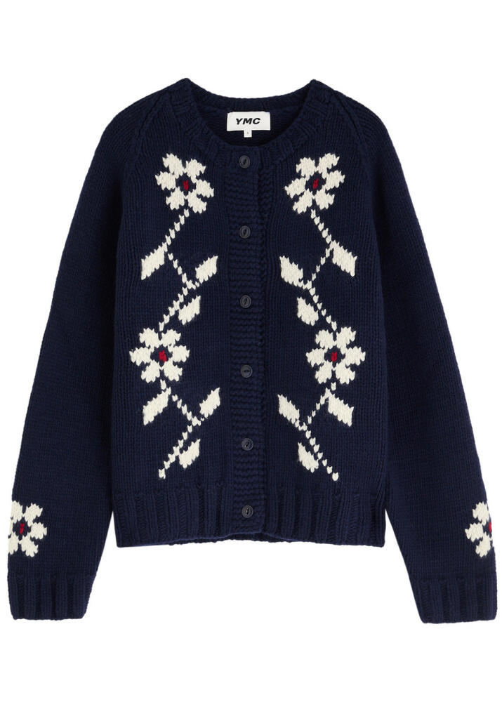 Ymc Atomic Floral-intarsia Wool-blend Cardigan - Navy Cover