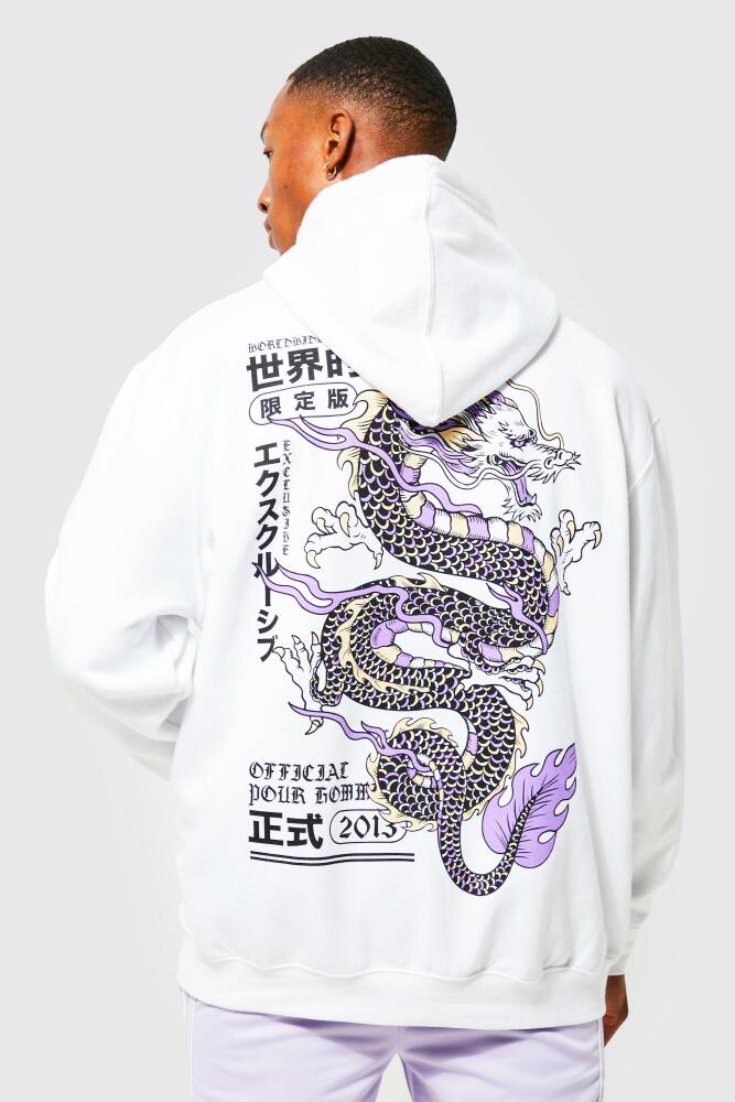 boohoo Mens Oversized Dragon Graphic Hoodie - White Cover