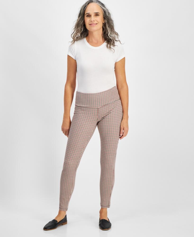 Style & Co Petite Plaid Ponte-Knit Skinny Pull-On Pants, Created for Macy's - Plaid Natural Cover