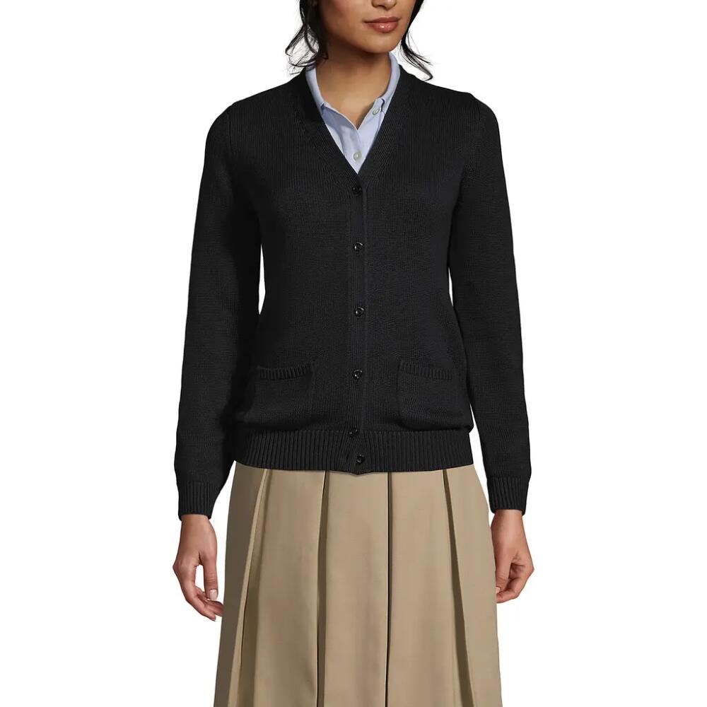 Lands' End School Uniform Cotton Modal Button Front Cardigan Sweater in Black Cover