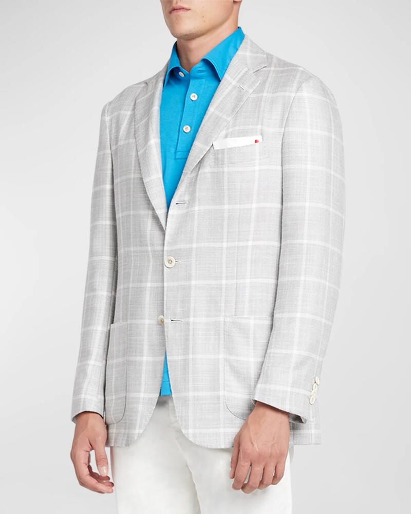 Kiton Men's Windowpane Silk-Cashmere Sport Coat Cover