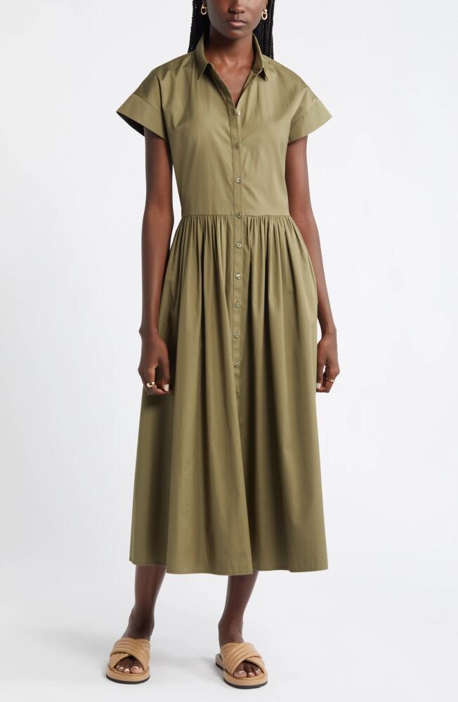 Nordstrom Drop Waist Button Front Cotton Midi Dress in Olive Burnt Cover