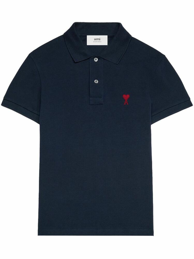 AMI Paris logo-embroidered cotton polo shirt - Blue Cover