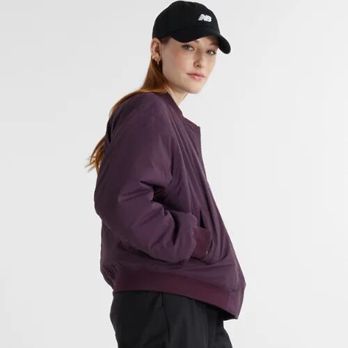 New Balance Women's Linear Heritage Woven Bomber Jacket - Brown Cover