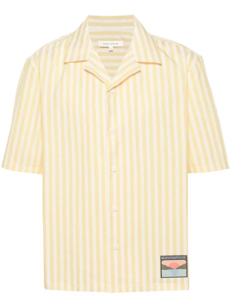 Maison Kitsuné logo-patch striped shirt - Yellow Cover