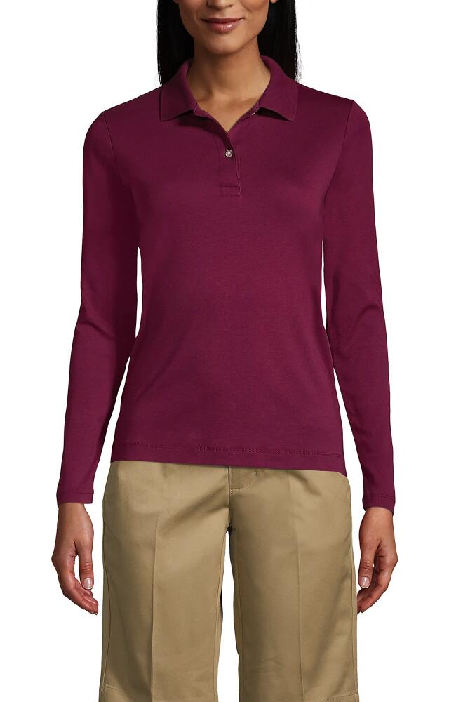 Lands' End School Uniform Long Sleeve Feminine Fit Interlock Polo Shirt in Burgundy Cover