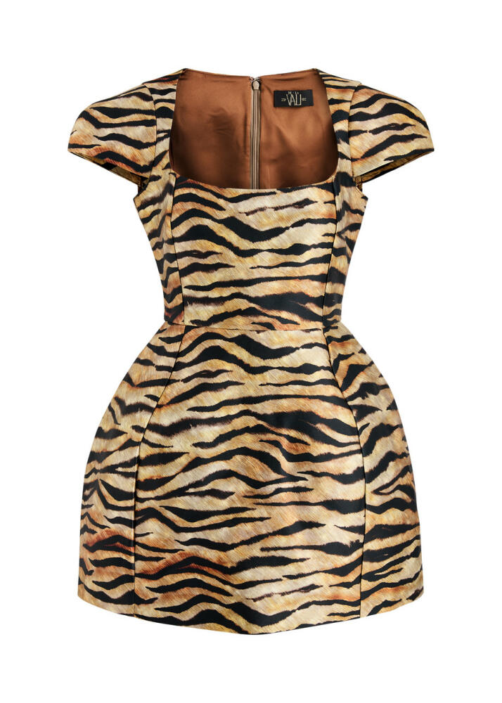 DE LA Vali Faun Tiger-print Satin Mini Dress - Orange Cover