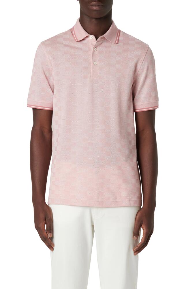 Bugatchi Checkerboard Pattern Piqué Polo in Dusty Pink Cover