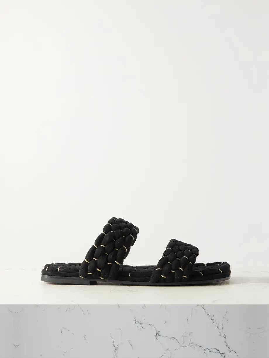 Dries Van Noten - Woven Metallic Suede Slides - Black Cover