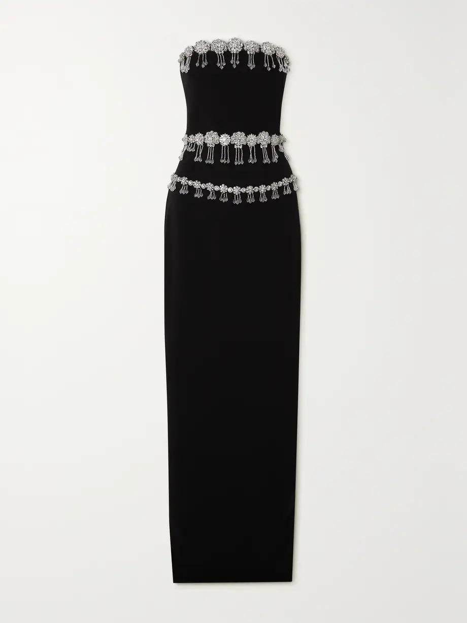 Clio Peppiatt - Brooch Strapless Crystal-embellished Crepe Maxi Dress - Black Cover