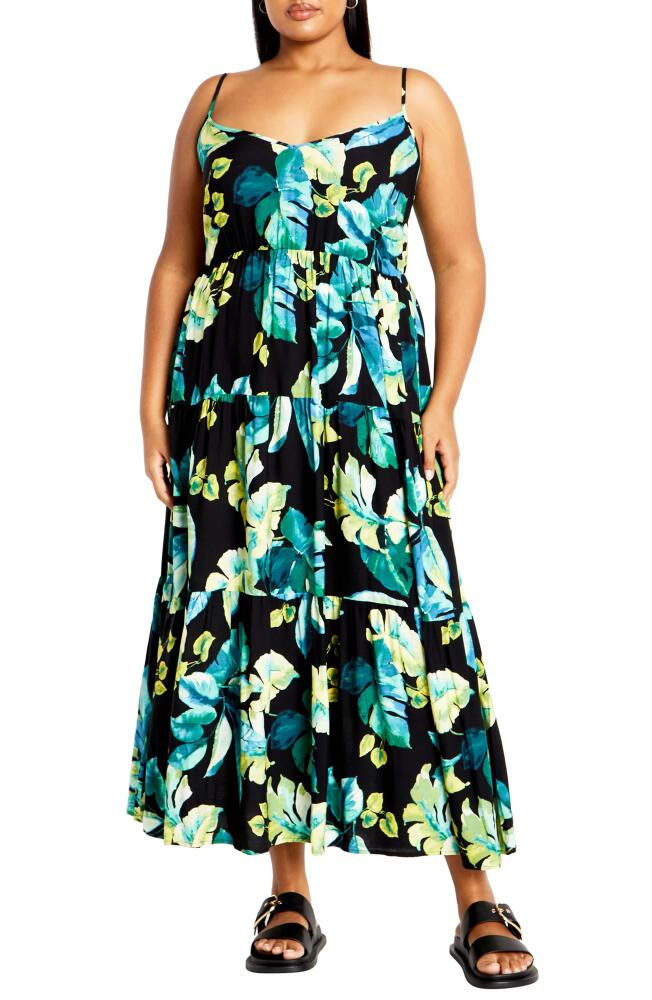 City Chic Tropical Print Maxi Sundress in Tropical Oasis Cover