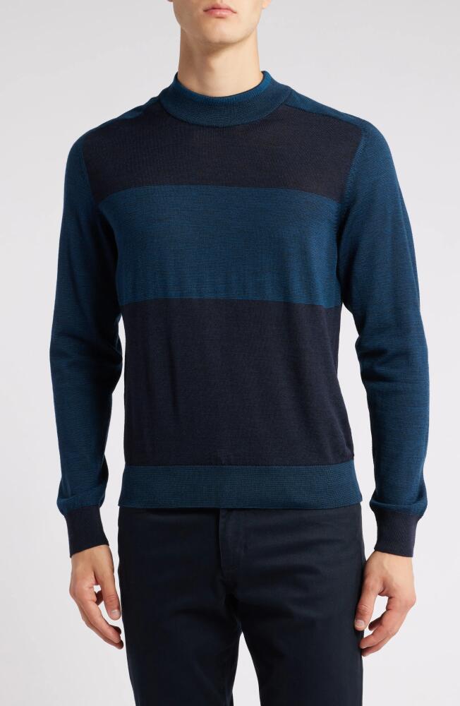 Robert Barakett Cullen Bay Colorblock Wool Sweater in Dark Teal Cover