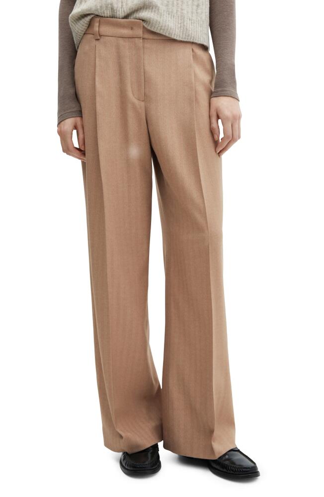 MANGO Herringbone Pleated Wide Leg Pants in Beige Cover