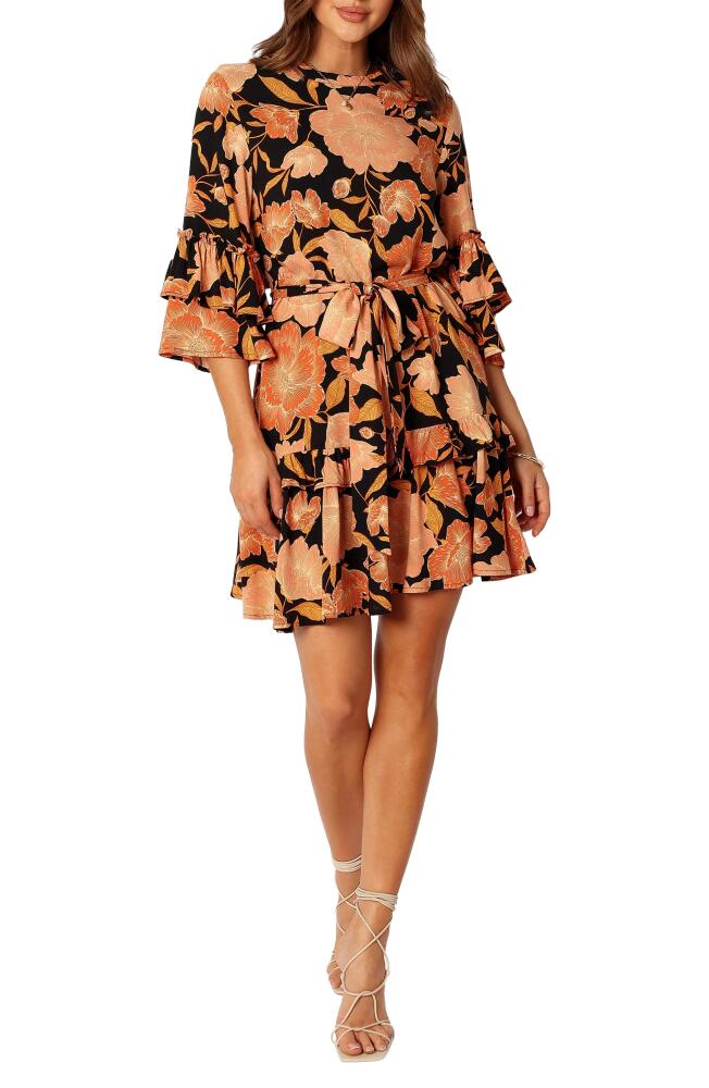 Petal & Pup Peta Floral Tiered Minidress in Black Tan Floral Cover