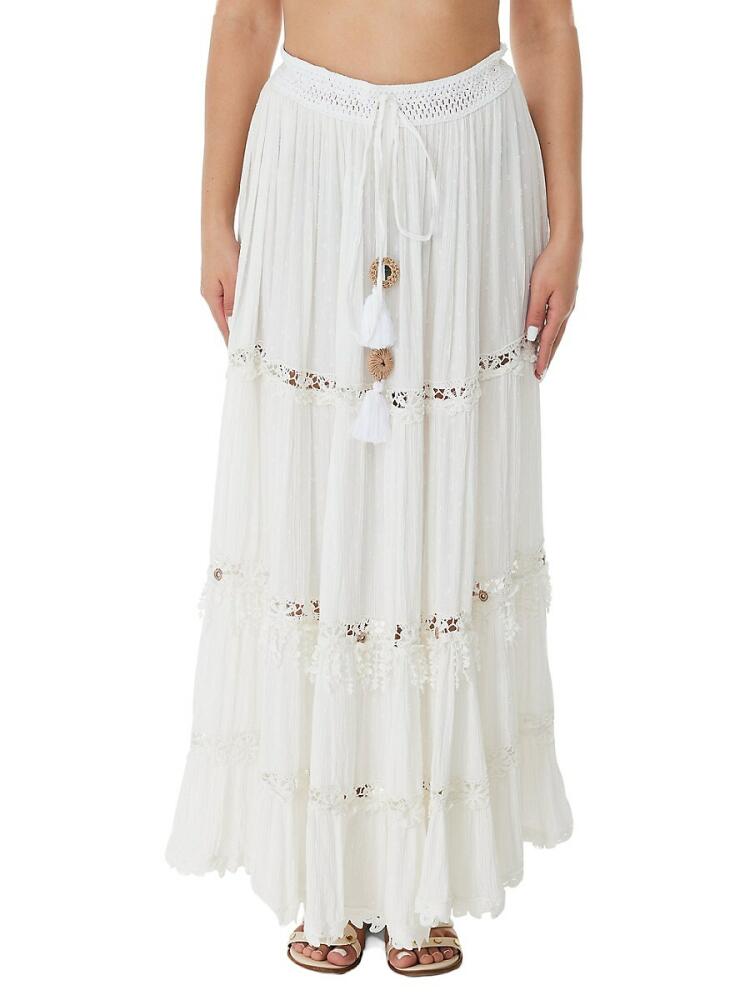 Ranee's Women's Swiss Dot Lace Trim Maxi Skirt - Ivory Cover