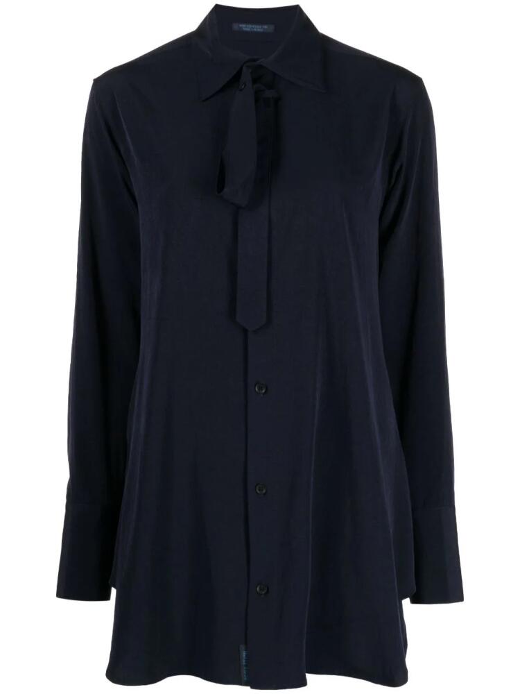 Yohji Yamamoto lace-fastening long-sleeved blouse - Blue Cover