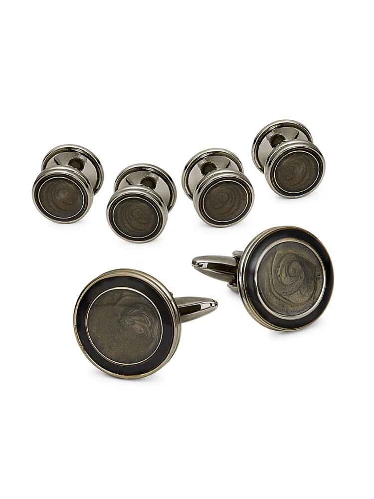 Saks Fifth Avenue Set Of 3 Gunmetal Tone & Enamel Cufflinks Cover