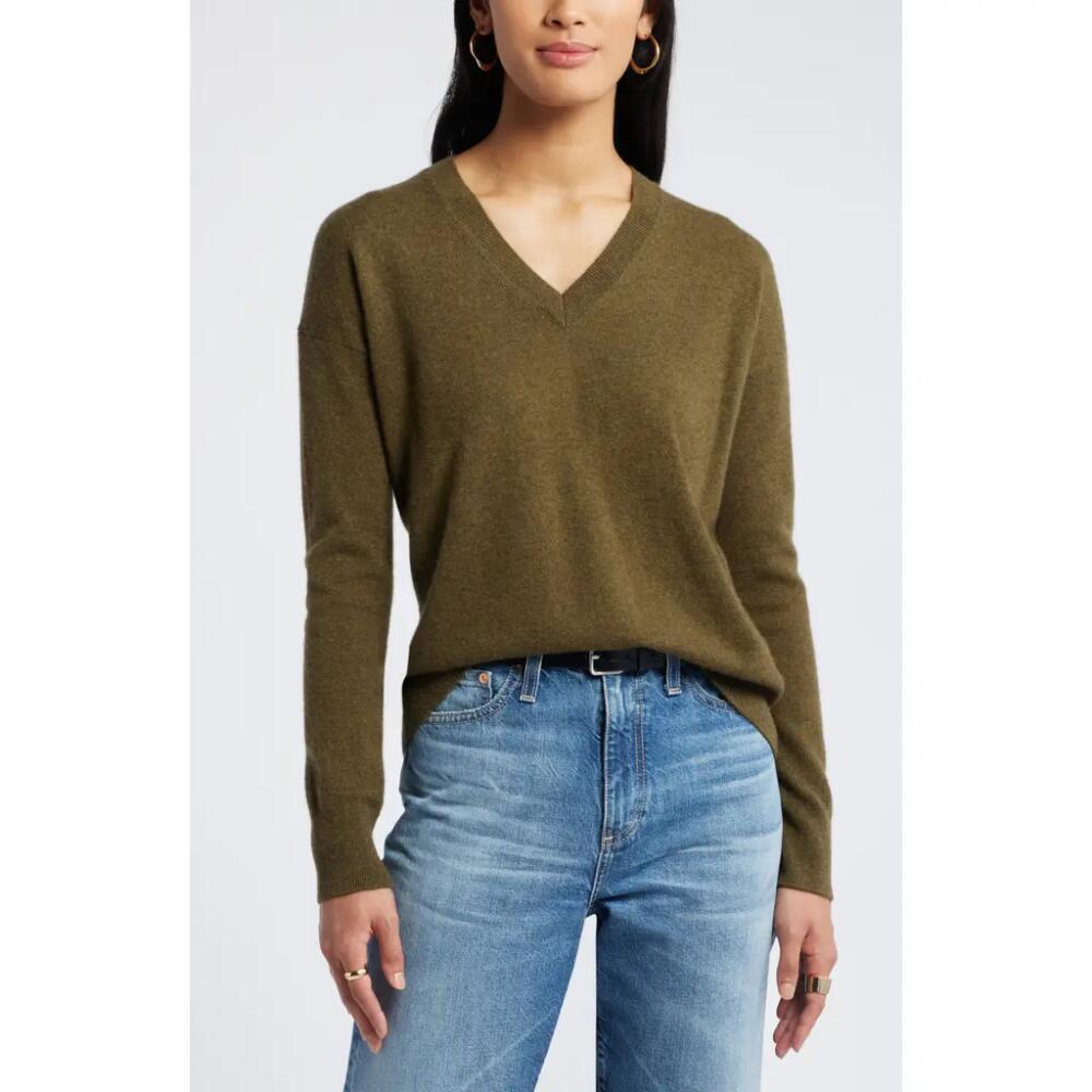 Nordstrom V-Neck Cashmere Sweater in Olive Dark Heather Cover