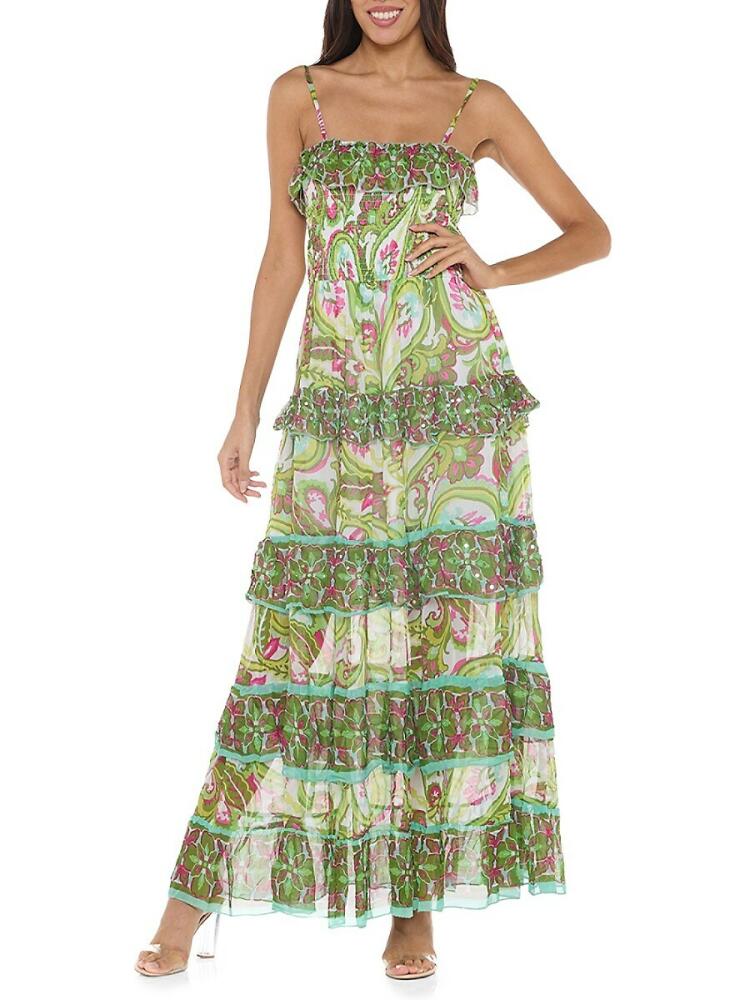 Ranee's Women's Floral Tiered Cover Up Maxi Dress - Green Cover