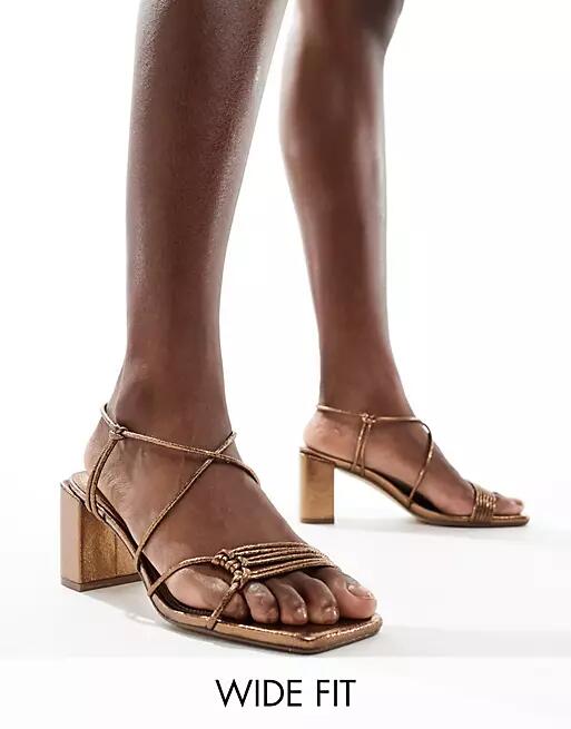 Public Desire Wide Fit Taryn strappy block heel sandals in bronze-Brown Cover