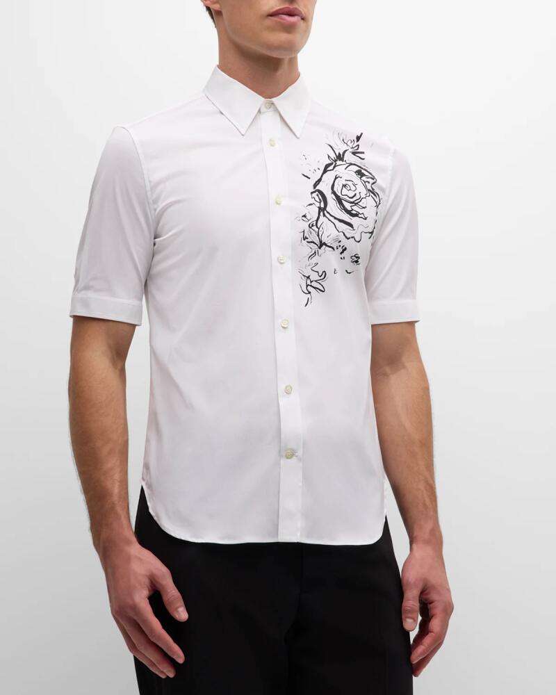 Alexander McQueen Men's Wax Floral-Print Dress Shirt Cover