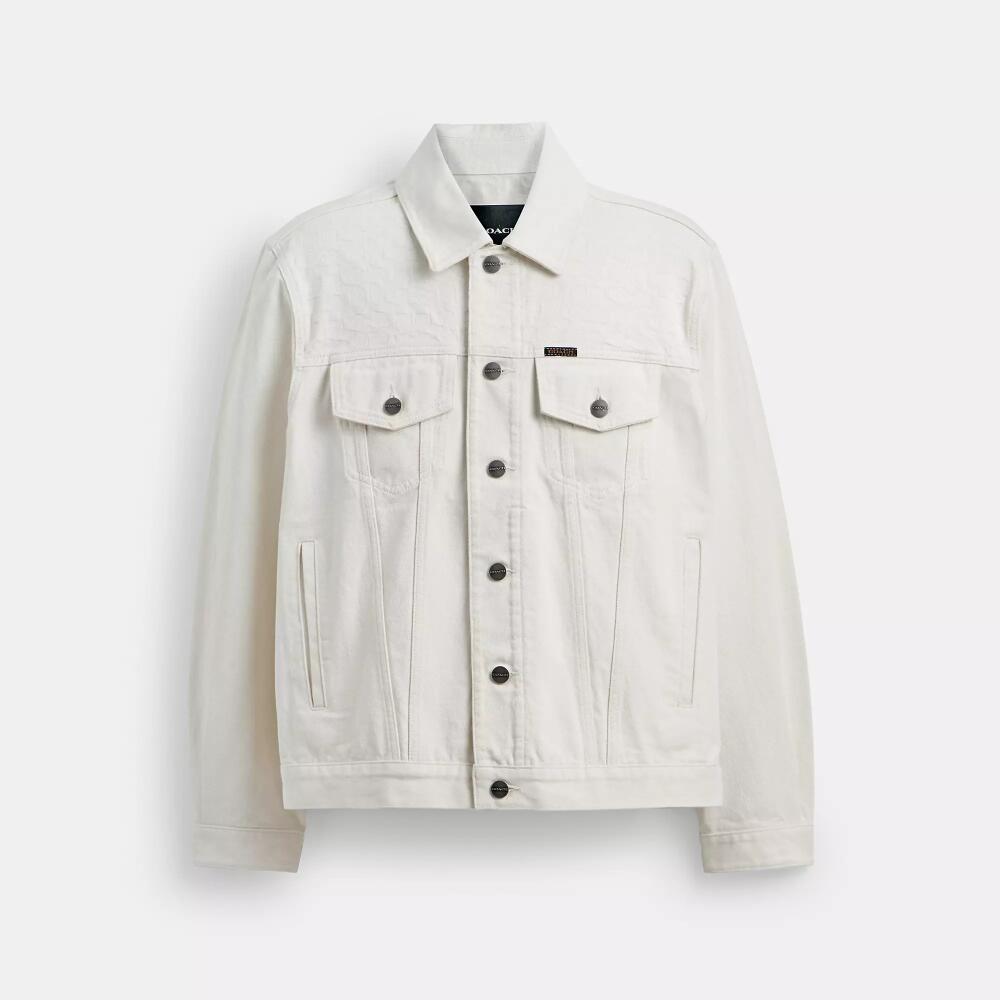 Coach White Denim Trucker In Organic Cotton Cover