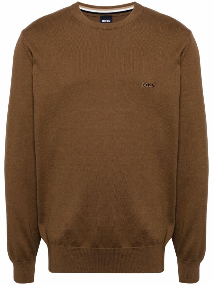 BOSS logo-embroidered cotton jumper - Brown Cover