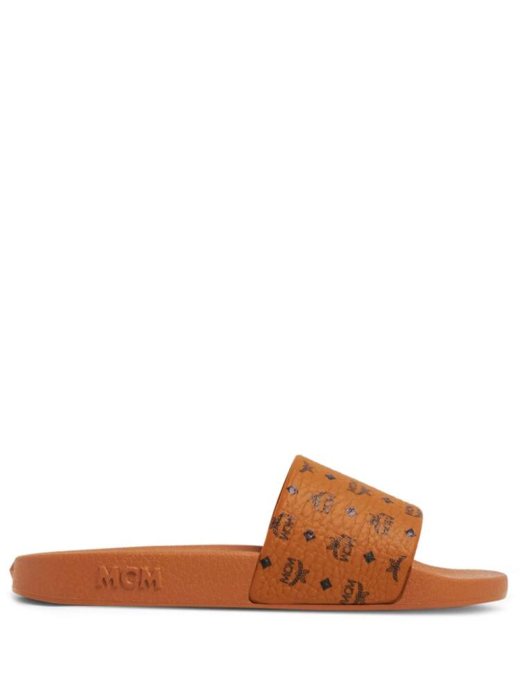 MCM logo-print moulded-footbed slides - Brown Cover