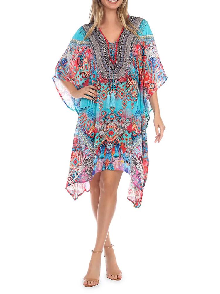 La Moda Clothing Women's Lace Up Caftan Swim Cover Up - Ikat Blossom Cover