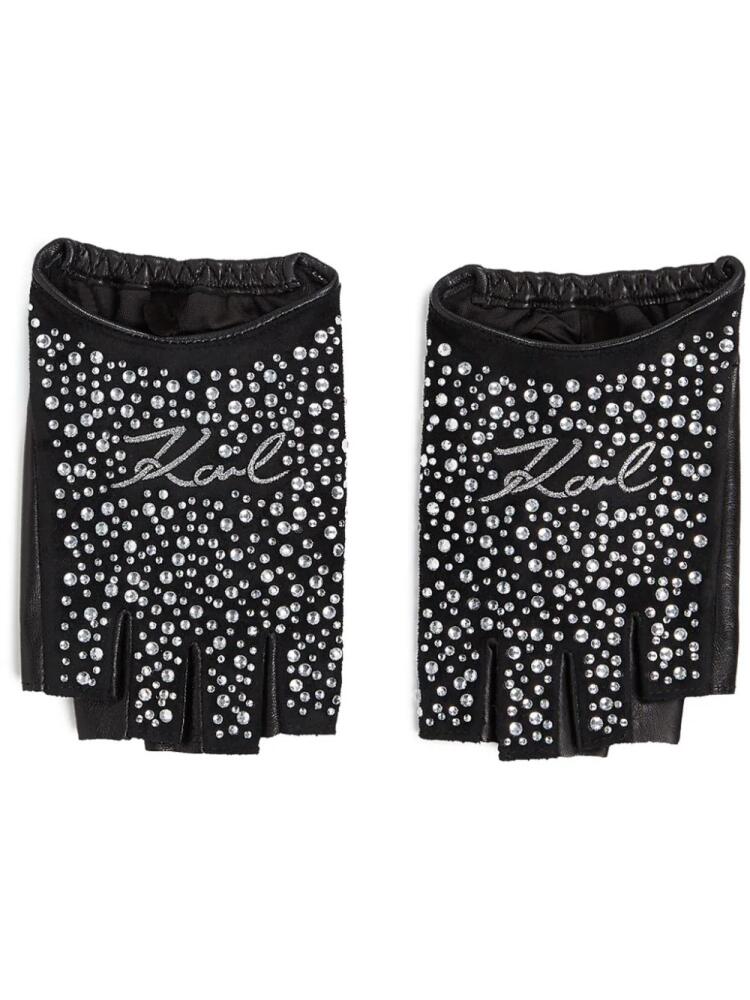 Karl Lagerfeld Signature embellished fingerless gloves - Black Cover