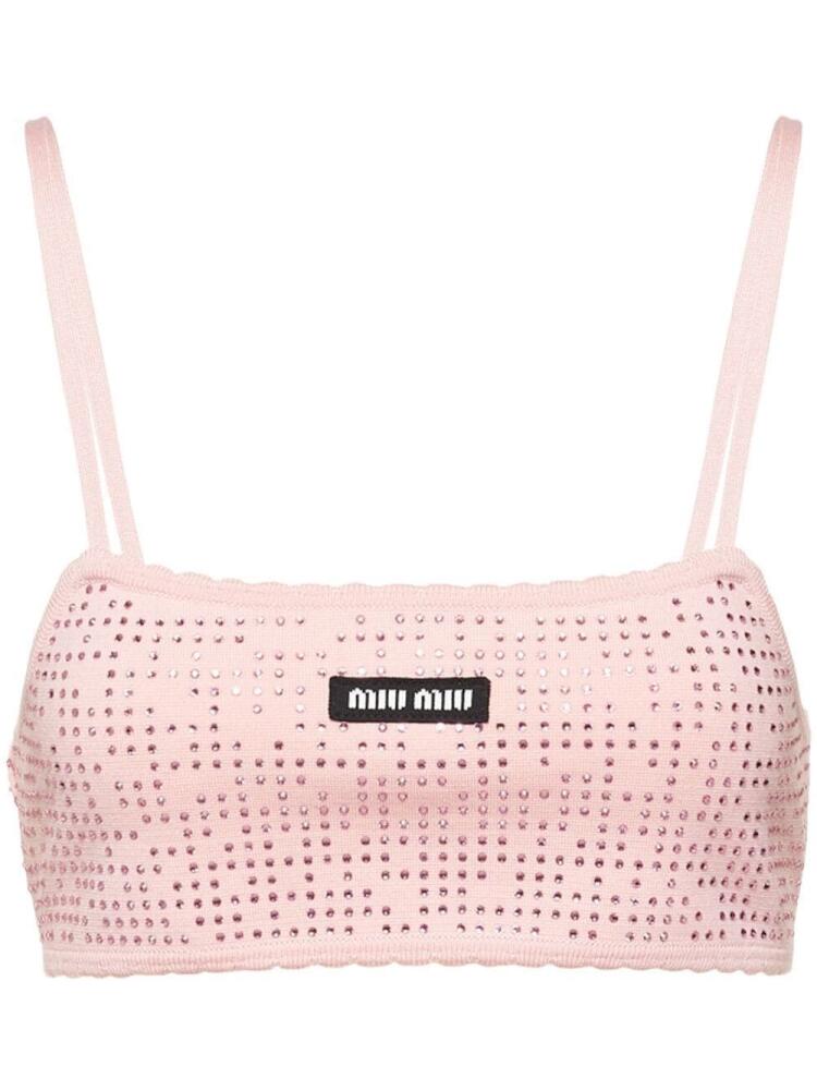 Miu Miu knitted rhinestone-embellished bralette - Pink Cover