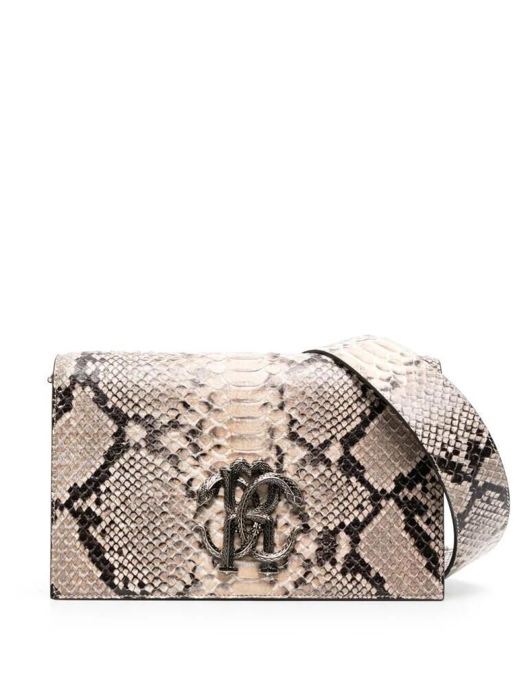 Roberto Cavalli snakeskin-print leather shoulder bag - Neutrals Cover