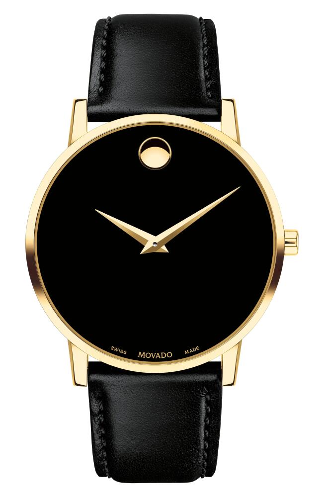 Movado Leather Strap Watch, 40mm in Black/Gold Cover