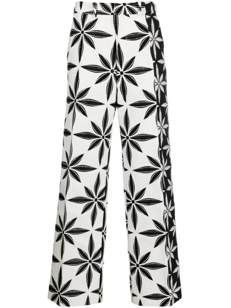 KUSIKOHC geometric-print straight-leg trousers - White Cover