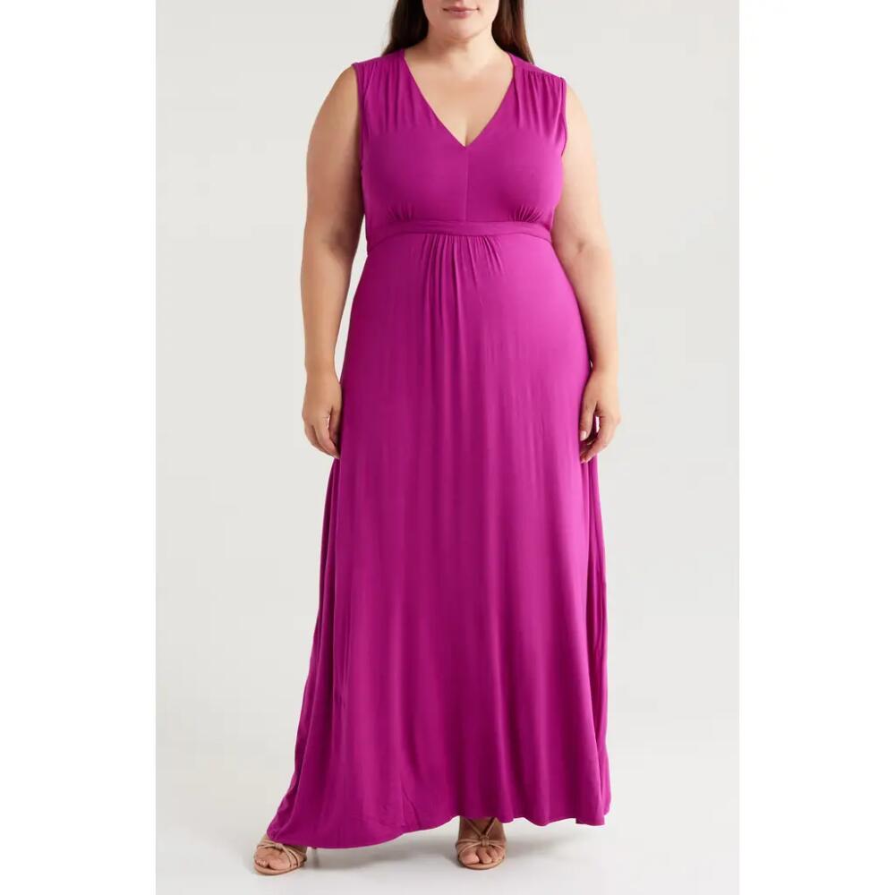 24seven Comfort Apparel Sleeveless Jersey Maxi Dress in Magenta Cover