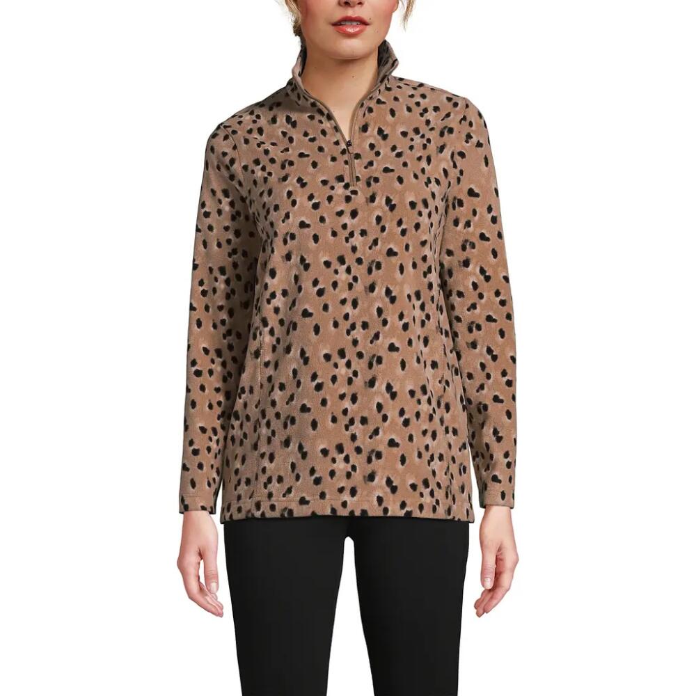 Lands' End Anyweather Fleece Quarter Zip Pullover in Warm Tawny Brown Animal Spots Cover