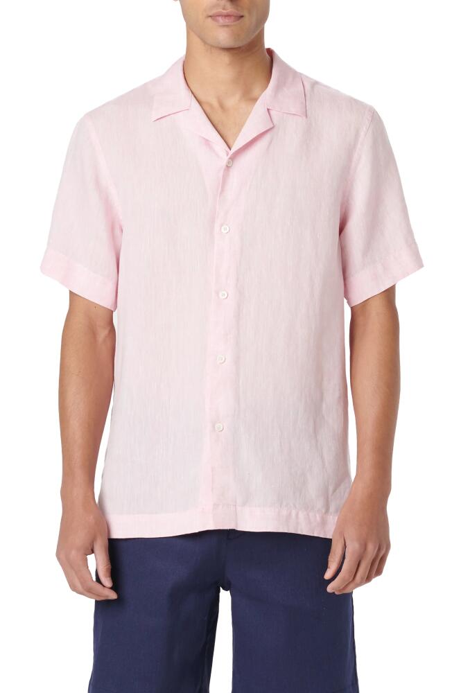 Bugatchi Jackson Shaped Fit Linen Button-Up Camp Shirt in Pink Cover