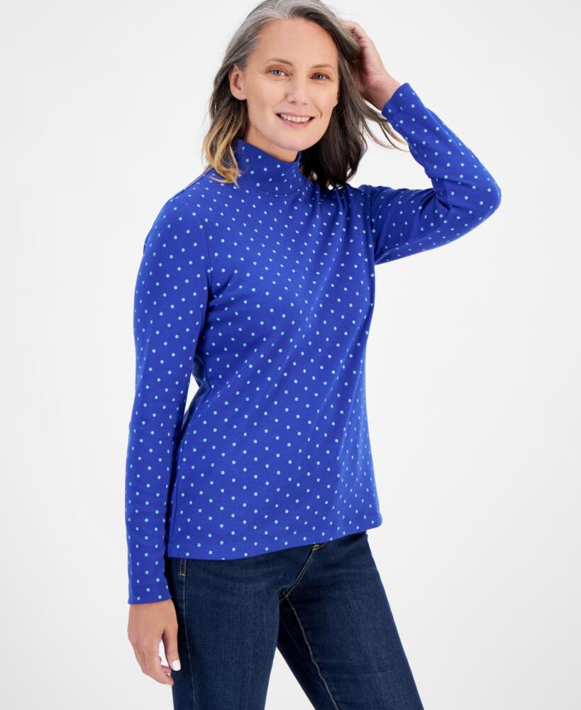 Style & Co Women's Print Mock-Neck Long-Sleeve T-Shirt, Created for Macy's - Dot Blue Cover