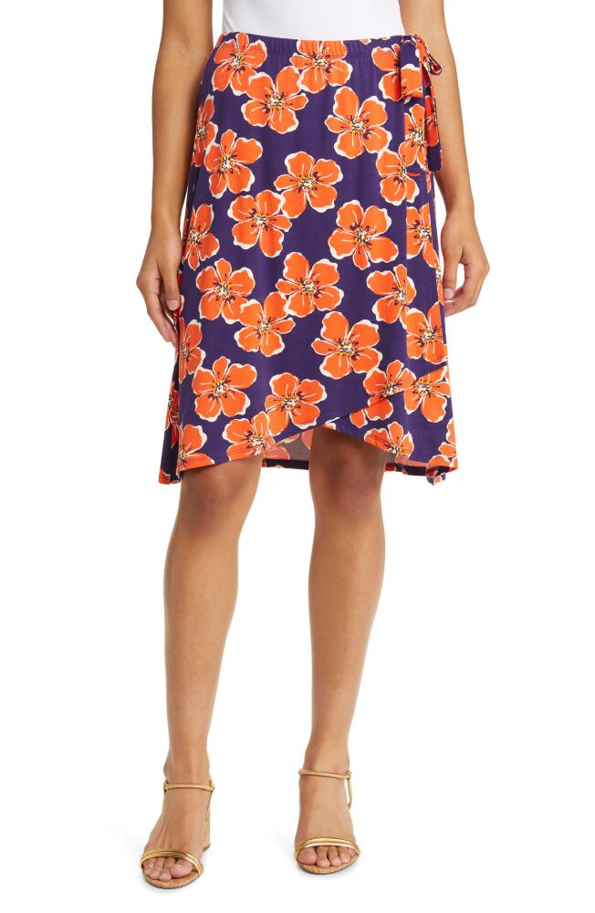 Loveappella Floral Jersey Faux Wrap Skirt in Navy/Coral Cover